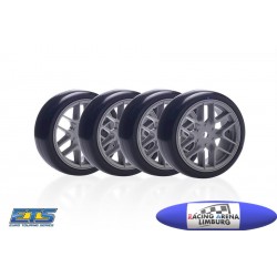 Matrix 1/10 EP 36R Rubber Tire Pre-Glued Asphalt (4), Grey Spoke Rim