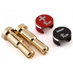 1up Racing LowPro Bullet Plugs & Grips - 4/5mm Stepped - Black/Red (2pcs)